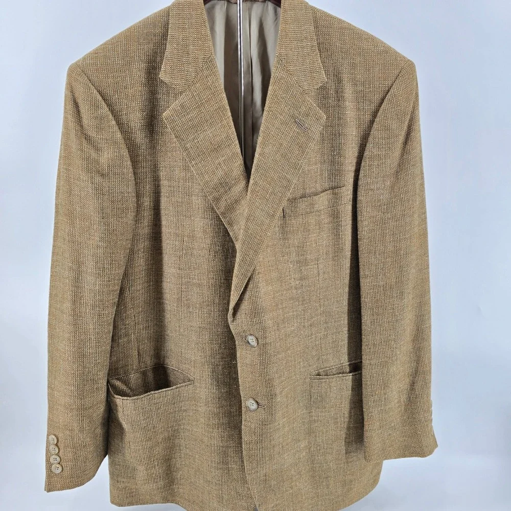 Bullock & Jones Blazer Mens Silk Linen Wool Hopsack Sport Coat Brown Tan 43R